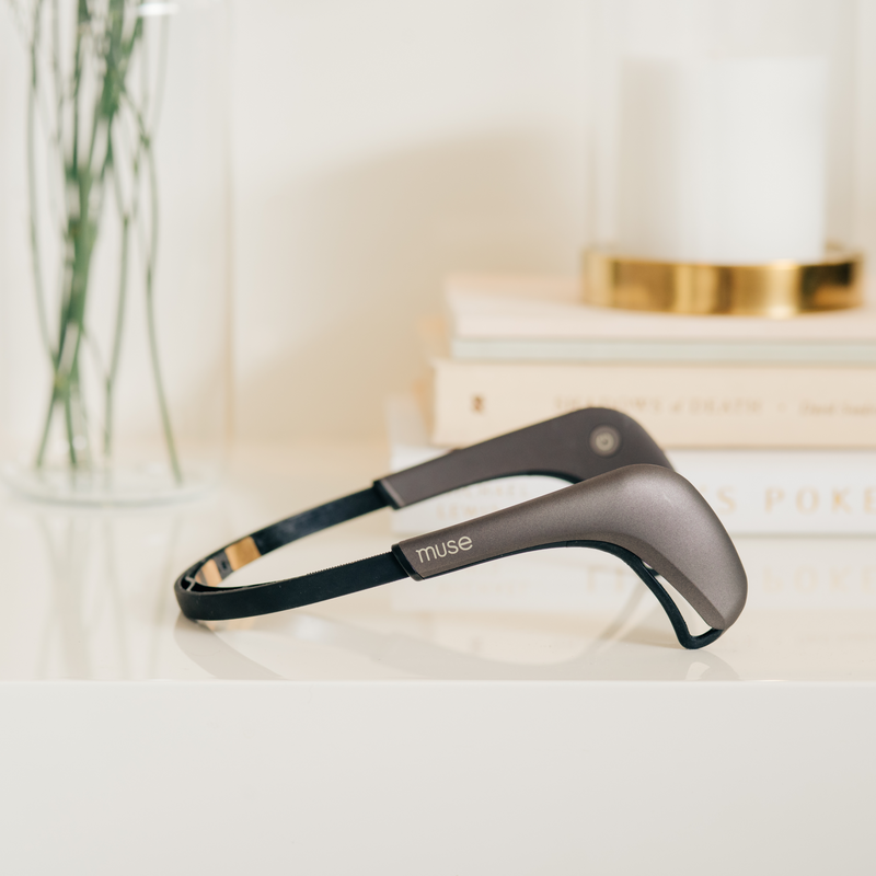 Muse 2 headband on a bedside shelf