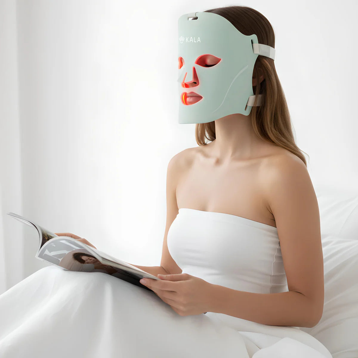 KALA Red Light Face Mask — in use, medical-grade silicone fit